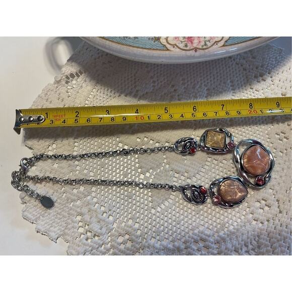 Vintage Silver Multi Colored Gemstones Brutalist Adjustable “H” Maker Mark Neckl - Picture 10 of 11